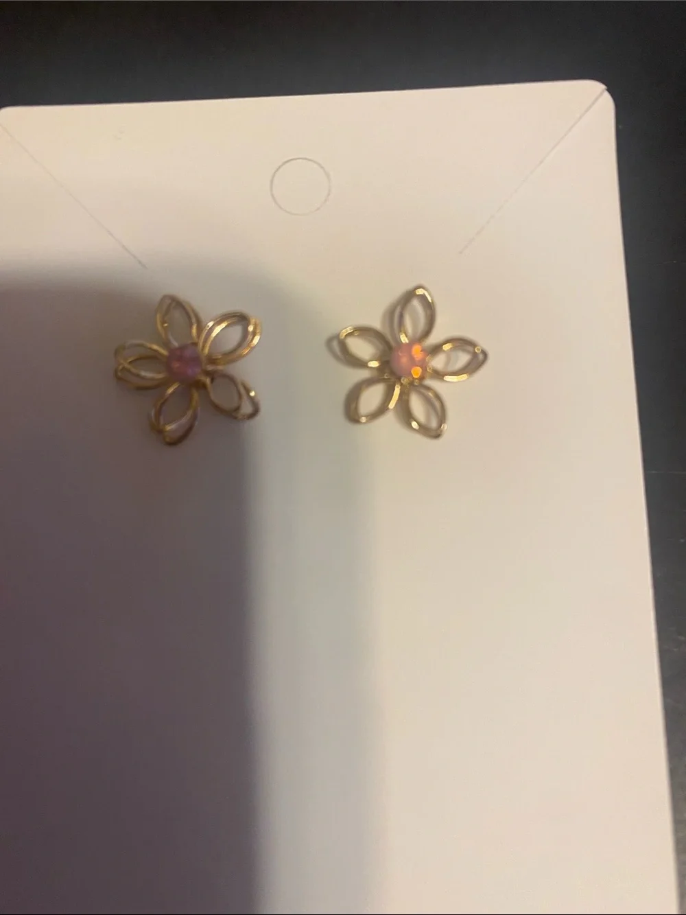 Gold Flower Stud Earrings with Pink Center - Women Jewelry